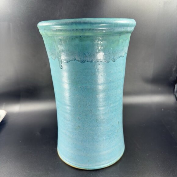 1995 Galena Pottery Company Large Heavy Vase Vessel Turquoise Drip Glaze Signed - Picture 16 of 16
